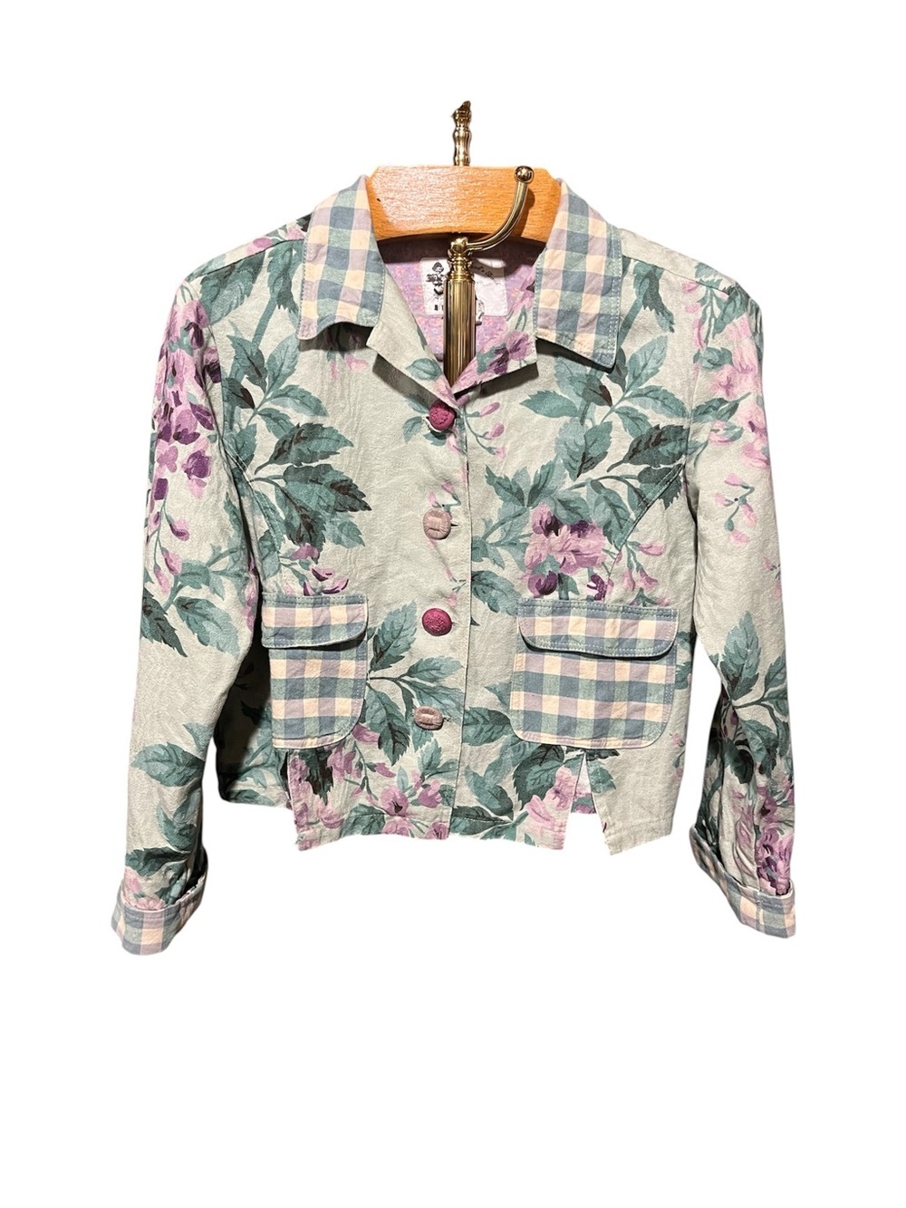My Boyfrienr’s Back Shabby Chic Cropped Floral Jacket in Pink & Green